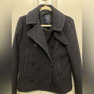 GAP Women’s Size Medium Tall Deep True Navy Wool-Blend Double Breasted Peacoat